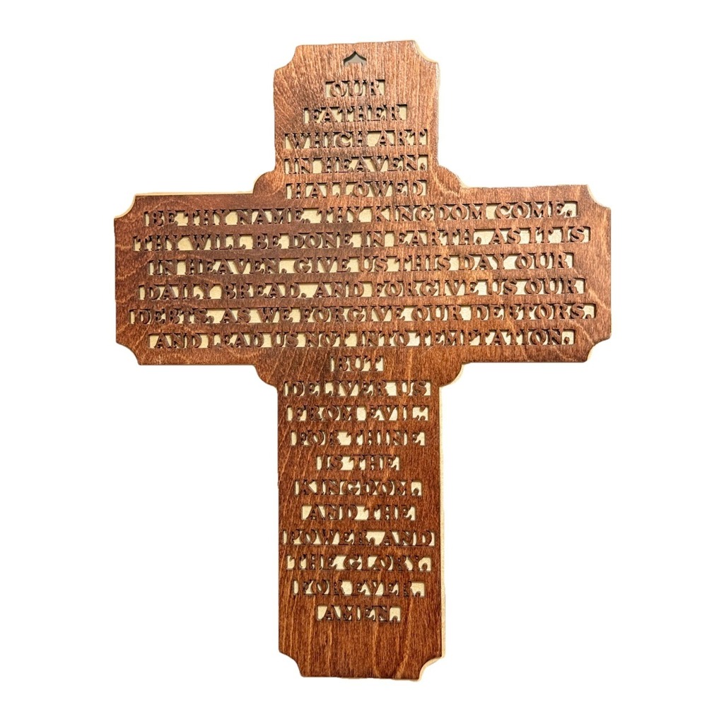 Vintage Style Laser Cut Wood Lord's Prayer Wall Cross Decor — 13" x 10"